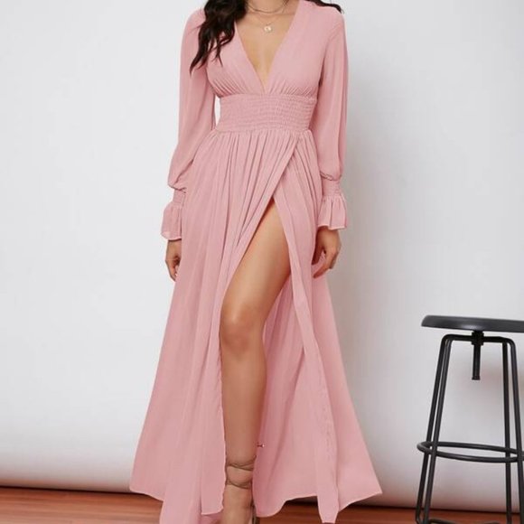 Boho pink shirred waist wrap hem maxi dress - Picture 5 of 8